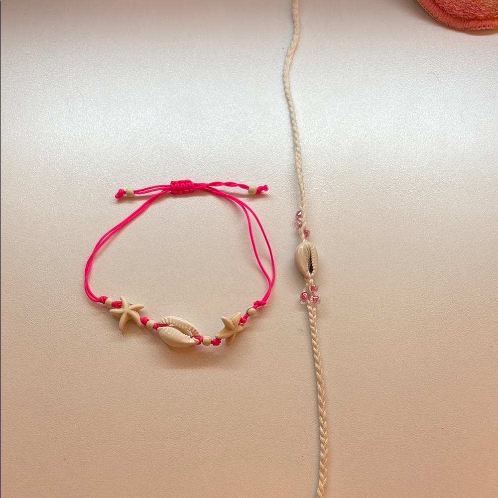 Pink and White Seashell Bracelet, and Anklet Bundle